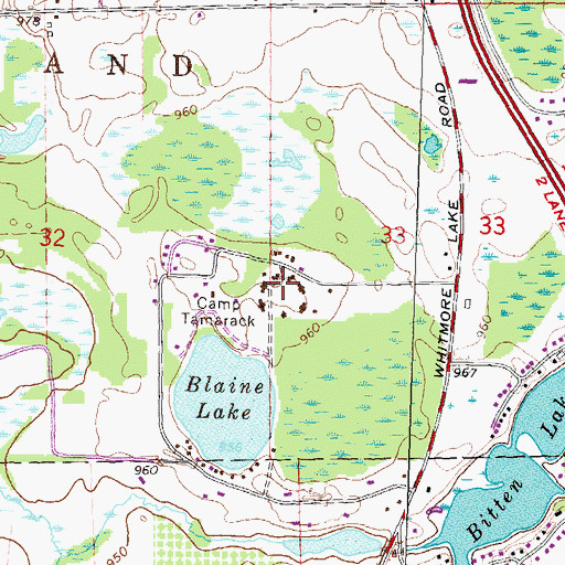 Topographic Map of Camp Tamarack, MI