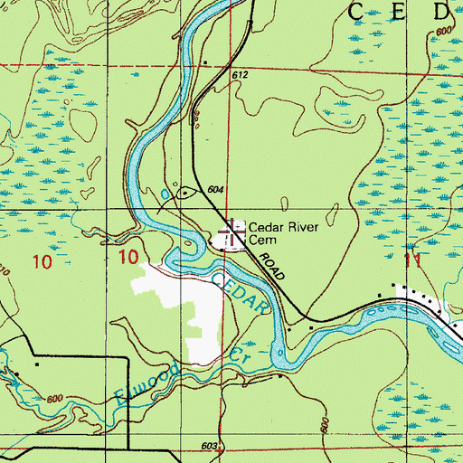 Topographic Map of Cedar River Cemetery, MI
