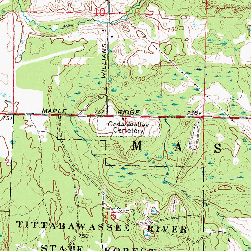 Topographic Map of Cedar Valley Cemetery, MI