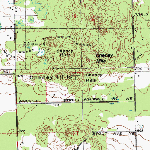 Topographic Map of Cheney Hills, MI
