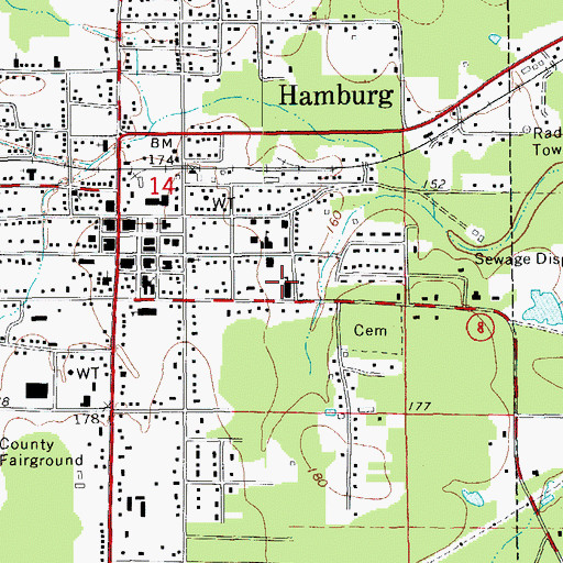Topographic Map of Hamburg Upper Elementary School, AR