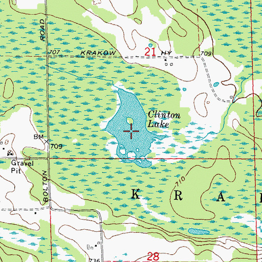 Topographic Map of Clinton Lake, MI
