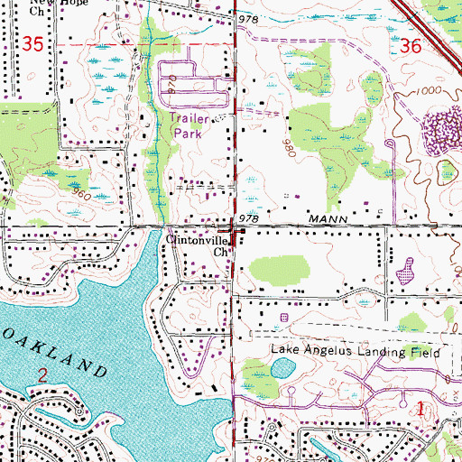 Topographic Map of Clintonville Church, MI