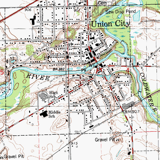 Topographic Map of Coldwater River, MI
