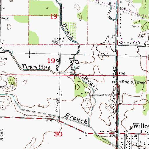 Topographic Map of Cole Drain, MI
