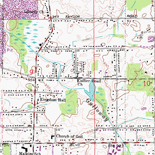Topographic Map of Collier Road Church, MI