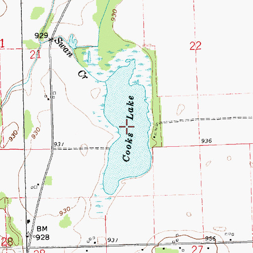Topographic Map of Cooks Lake, MI