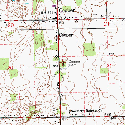 Topographic Map of Cooper Cemetery, MI