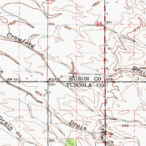 Topographic Map of Crawford Drain, MI