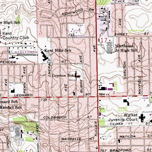 Topographic Map of Creston School, MI