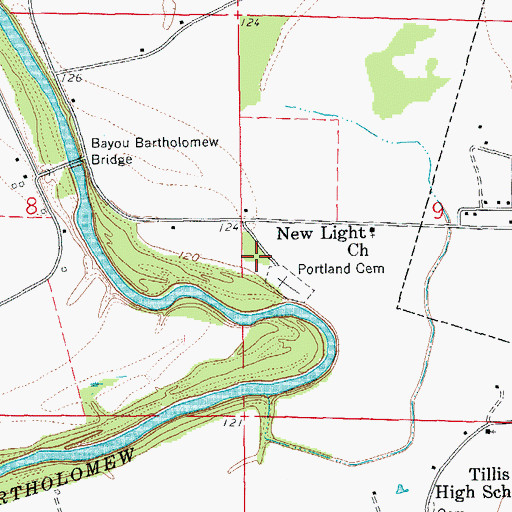 Topographic Map of Alligator Bluff School (historical), AR