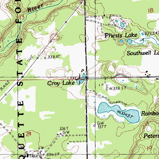 Topographic Map of Croy Lake, MI