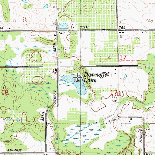 Topographic Map of Danneffel Lake, MI
