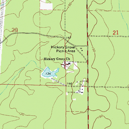Topographic Map of Hickory Grove Cemetery, AR