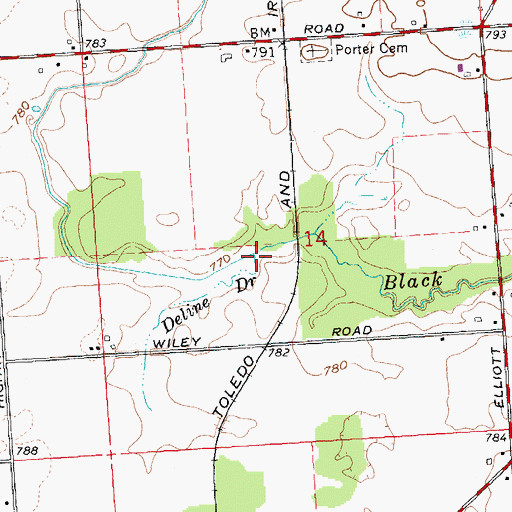 Topographic Map of Deline Drain, MI