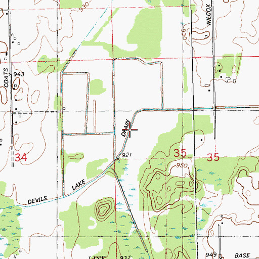 Topographic Map of Devil Lake Ditch, MI