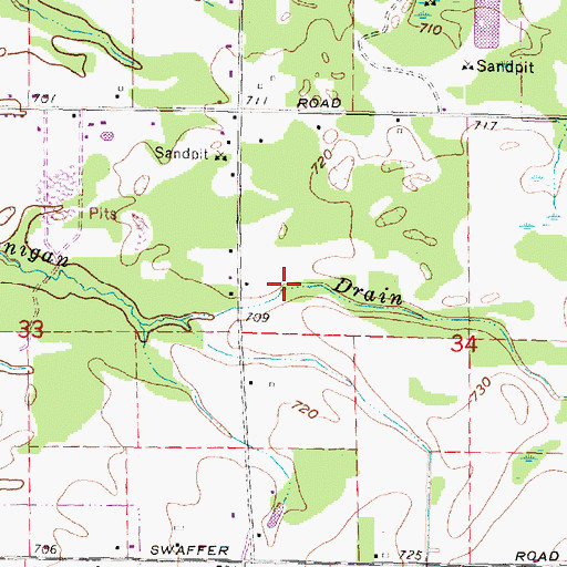 Topographic Map of Donigan Drain, MI