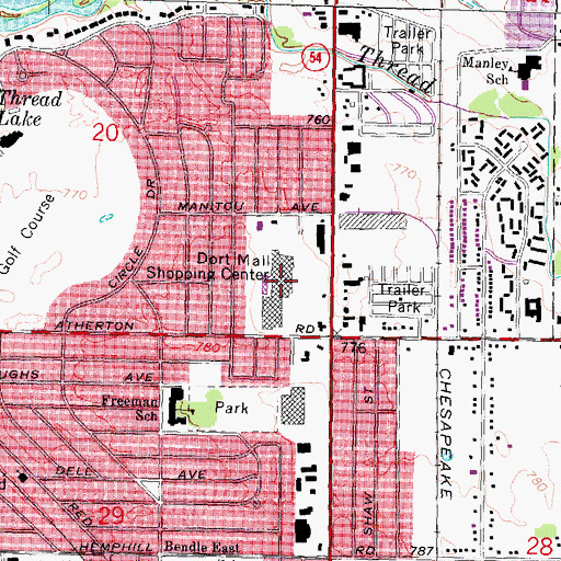 Topographic Map of Dort Mall Shopping Center, MI