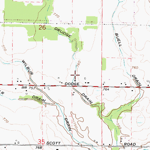 Topographic Map of Drudge Drain, MI