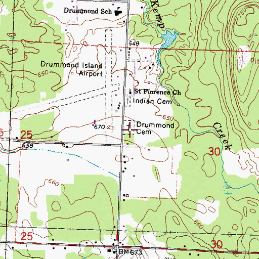 Topographic Map of Drummond Cemetery, MI