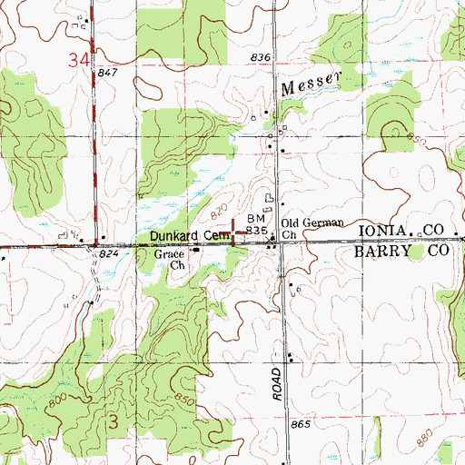 Topographic Map of Dunkard Cemetery, MI