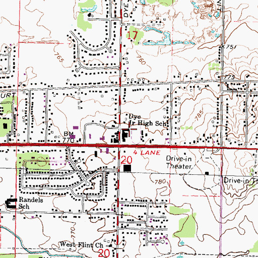 Topographic Map of Dye Junior High School, MI