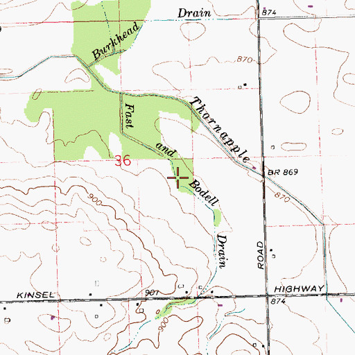 Topographic Map of East and Bodell Drain, MI