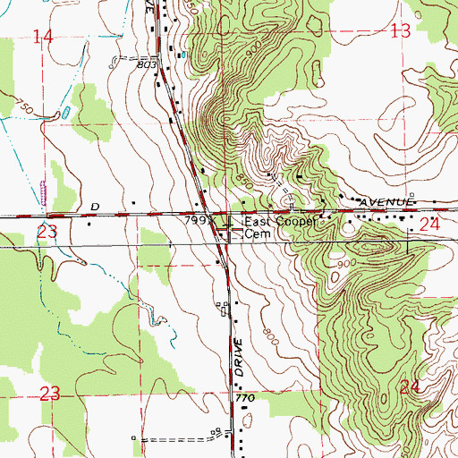 Topographic Map of East Cooper Cemetery, MI
