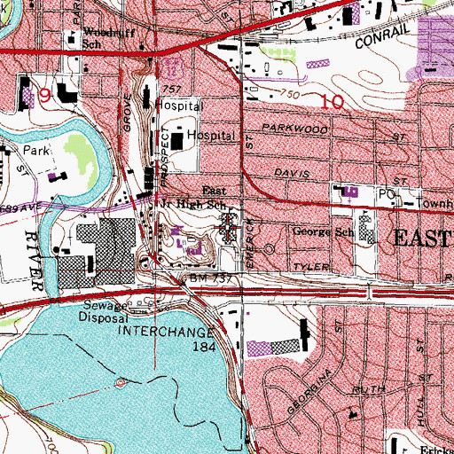 Topographic Map of East Junior High School, MI