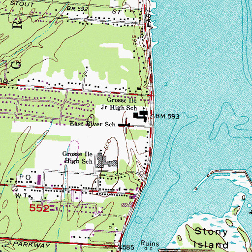 Topographic Map of East River School, MI
