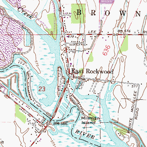 Topographic Map of East Rockwood, MI