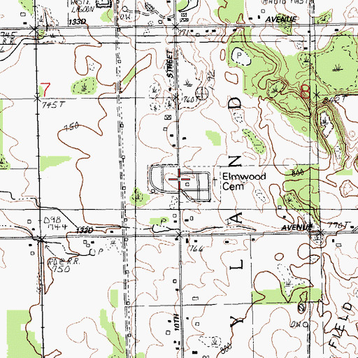 Topographic Map of Elmwood Cemetery, MI
