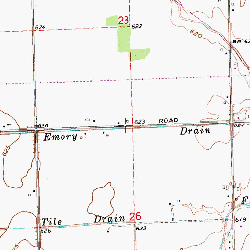 Topographic Map of Emory Drain, MI