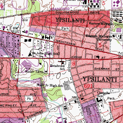 Topographic Map of Estabrook School, MI