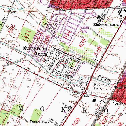 Topographic Map of Evergreen Acres, MI