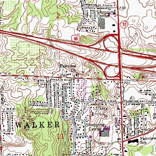 Topographic Map of Fairview Church, MI