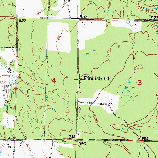 Topographic Map of Finnish Church, MI