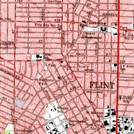 Topographic Map of City of Flint Fire Department Station 3, MI