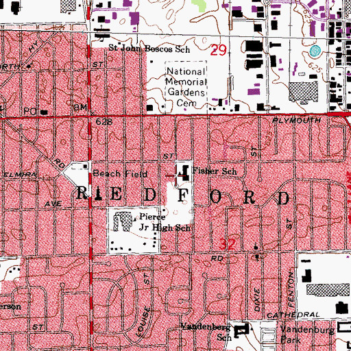 Topographic Map of Fisher School, MI
