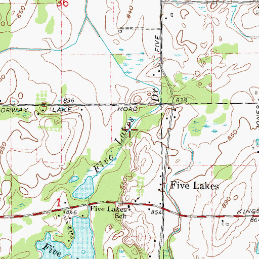 Topographic Map of Five Lakes Drain, MI