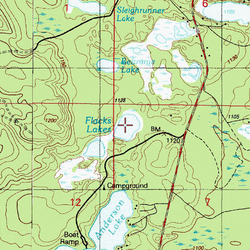 Topographic Map of Flacks Lakes, MI