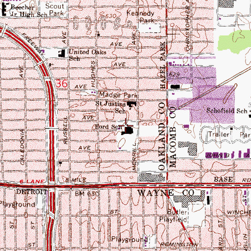 Topographic Map of Ford School, MI