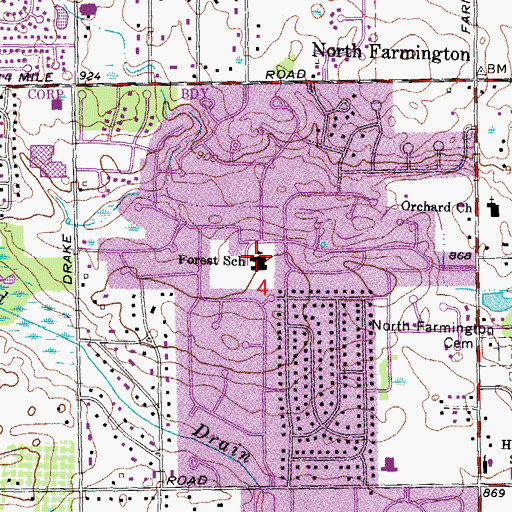 Topographic Map of Forest School, MI