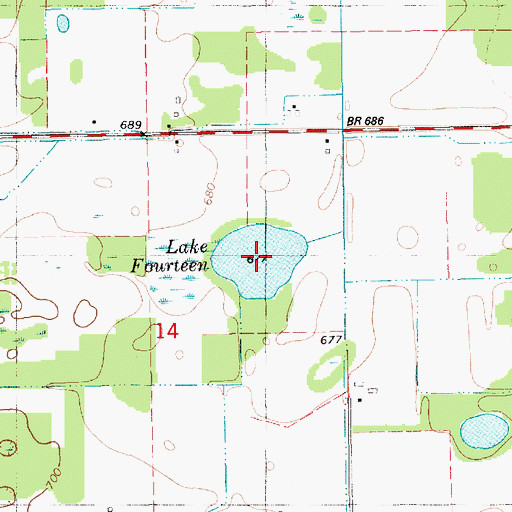 Topographic Map of Lake Fourteen, MI
