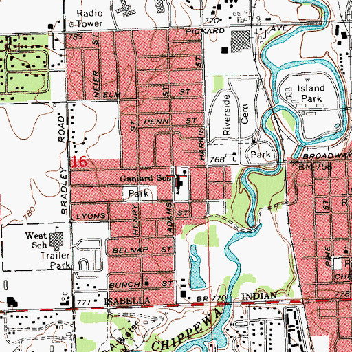 Topographic Map of Ganiard School, MI