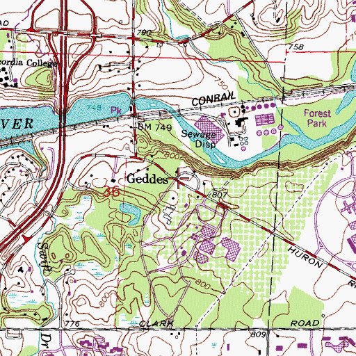 Topographic Map of Geddes, MI