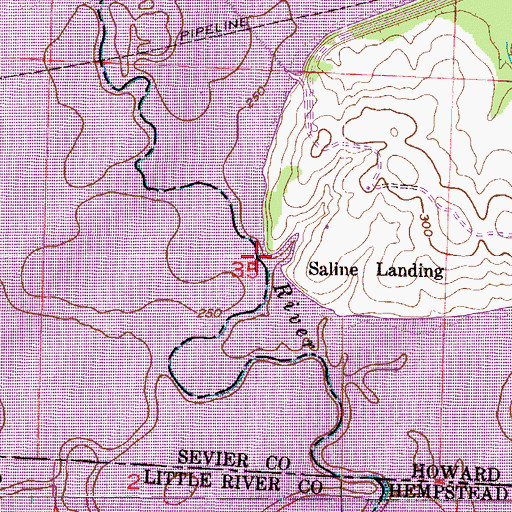 Topographic Map of Saline Landing Bridge (historical), AR