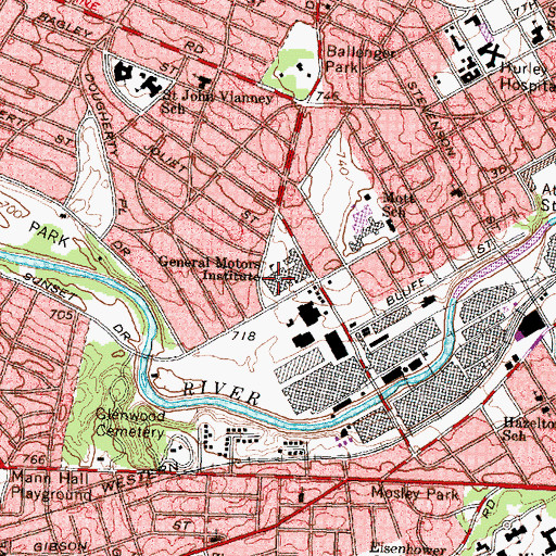 Topographic Map of Kettering University, MI