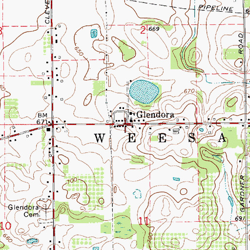 Topographic Map of Glendora, MI
