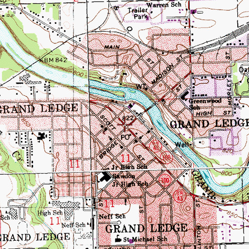 Topographic Map of Grand Ledge, MI